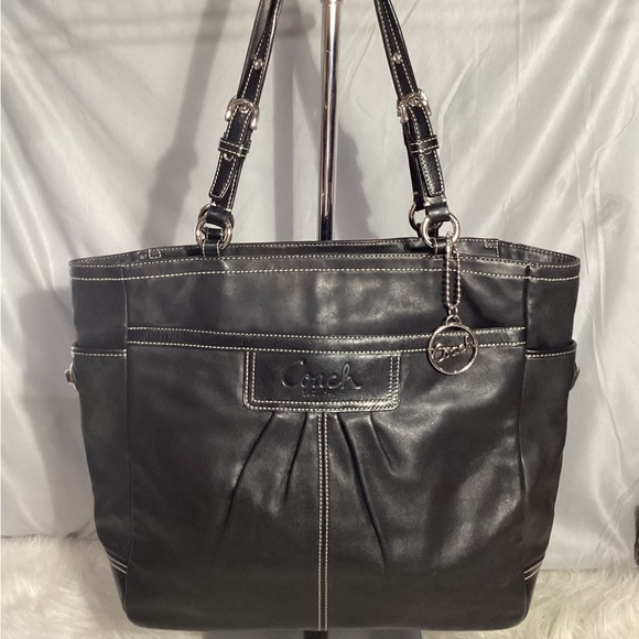 Coach Leather Soho Pleated Gallery Lg Black Tote Bag F14673 Shoulder - Picture 2 of 12